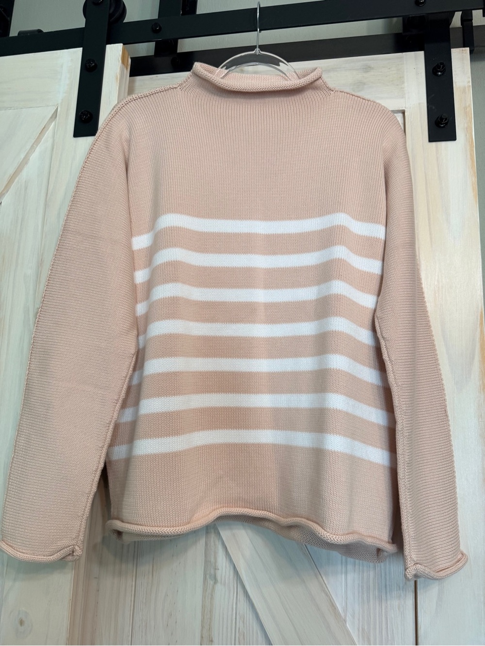 NWOT Frank & Eileen Italian cotton Monterey M Rolled Neck Sweater in Sand Stripe